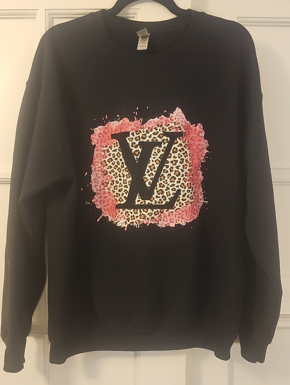Black Sweater with Pink Leopard Graphic